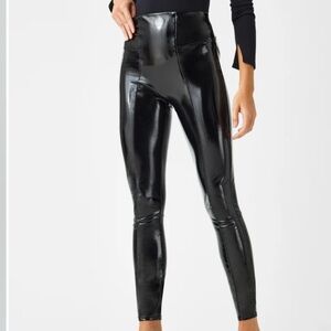 Black High-Waisted Faux Patent Leather Leggings